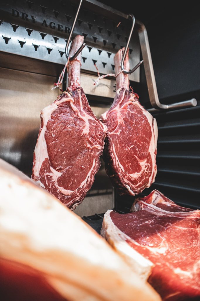 raw meat on stainless steel tray wagyu