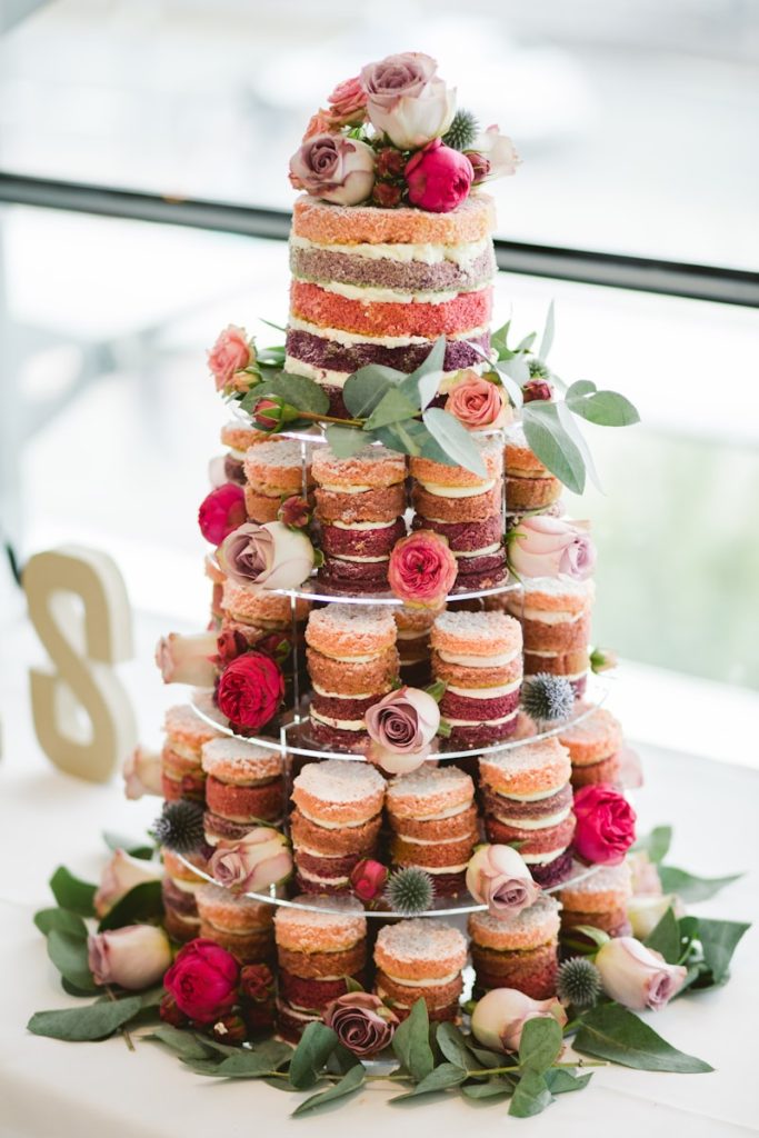 multi-tier floral mousse cake for wedding